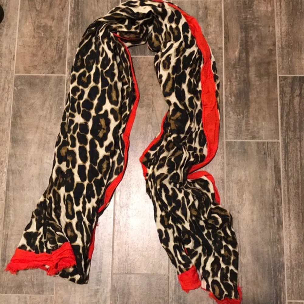 Zara leopard print scarf with red trim